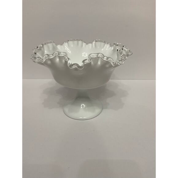 FENTON-Silver Crest white milk glass medium size compote ruffled crimped edge - Picture 2 of 15